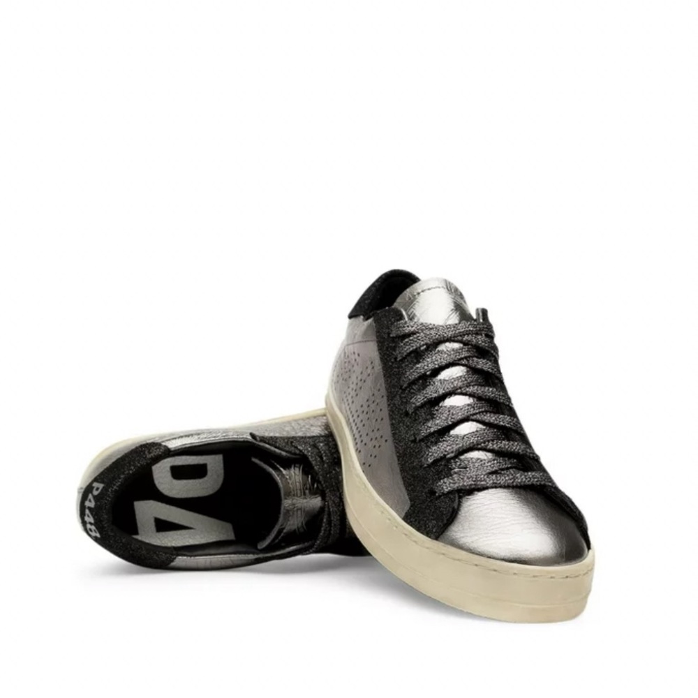 P448 Black and Sliver Metallic Leather Sneakers